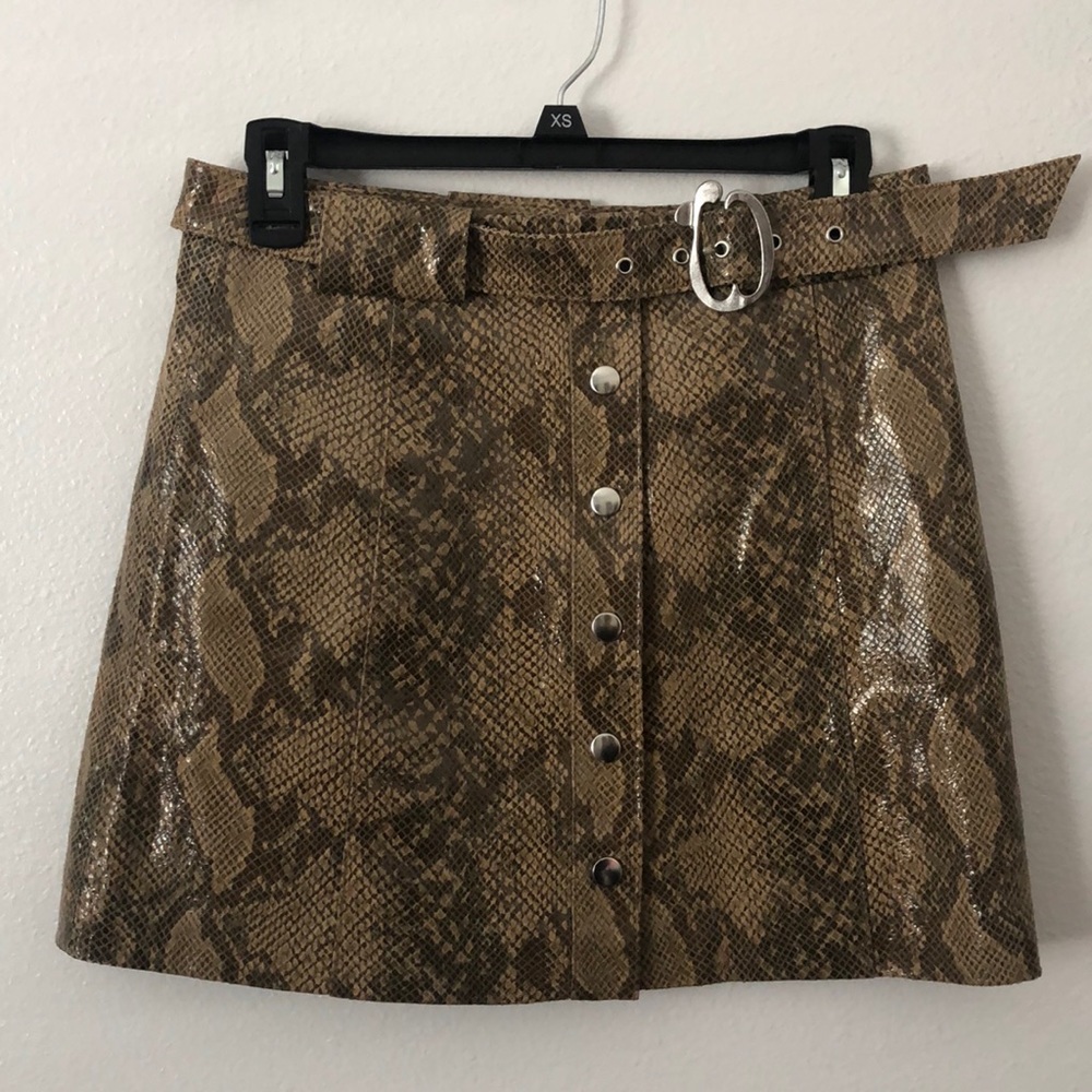 ZARA SNAKESKIN PRINT LEATHER MINI SKIRT